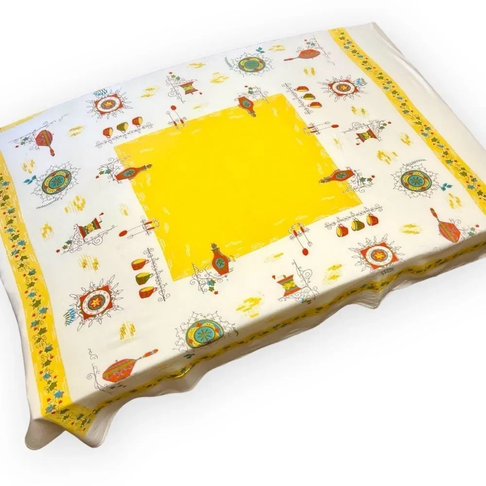 Vintage MidCentury French Cafe Kitchen Graphic Rectangular Tablecloth